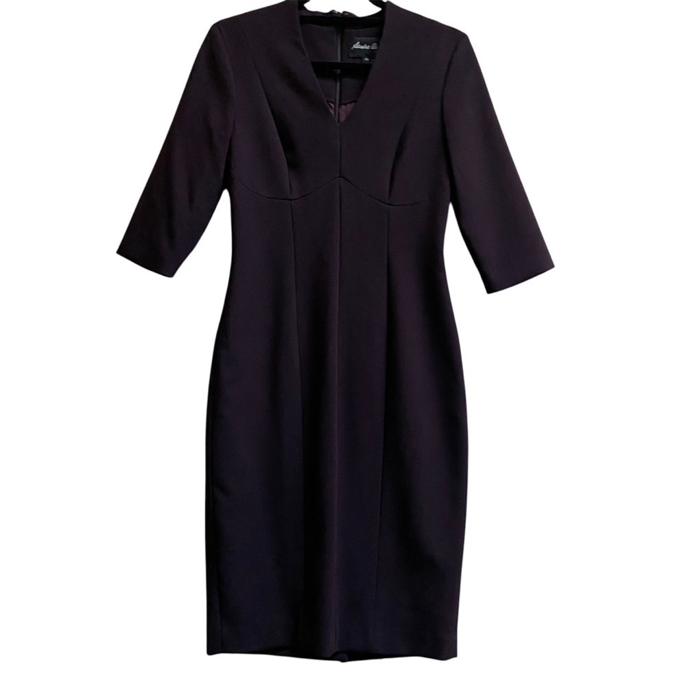 Sandra Angelozzi 3/4 Sleeve V-Neck Midi Bodycon Dress Black Sz S